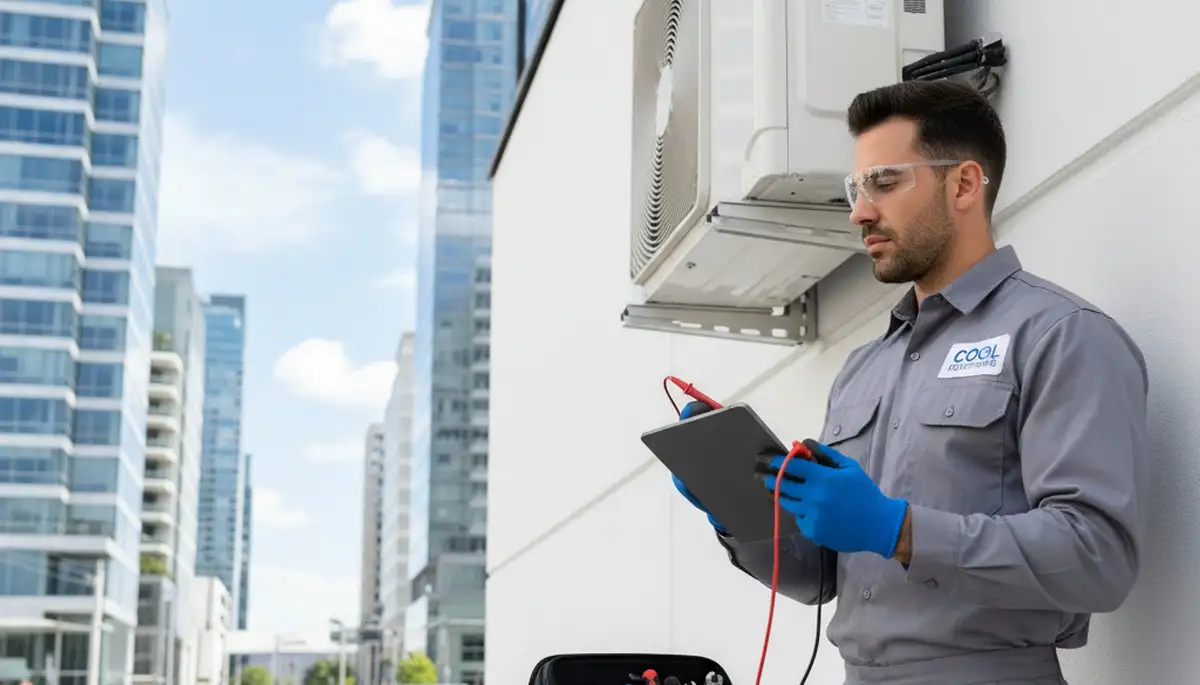 Technician performing AC repair in Canton, OH for residential cooling system maintenance