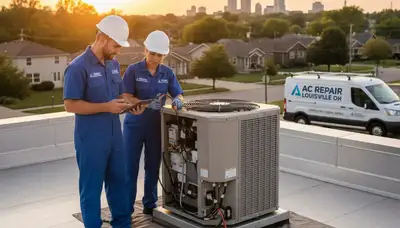 Professional AC repair technician servicing air conditioner in Canton, OH home