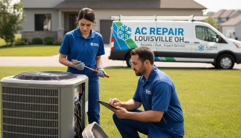 Professional AC repair technician servicing air conditioner unit in Canton, OH