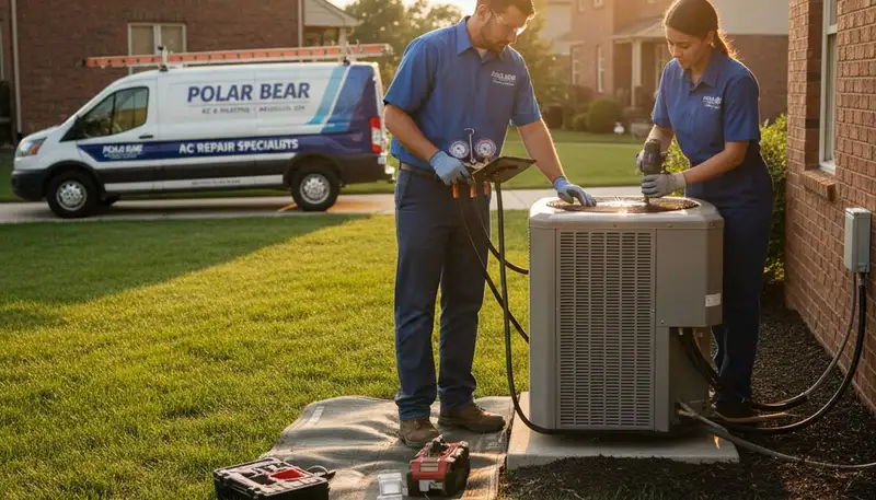 Professional AC repair technician servicing air conditioner in Canton, OH home