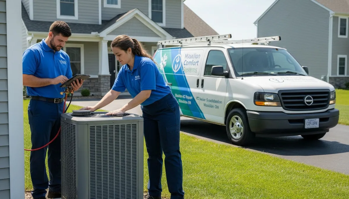 Professional AC repair technician servicing air conditioning unit in Canton, OH