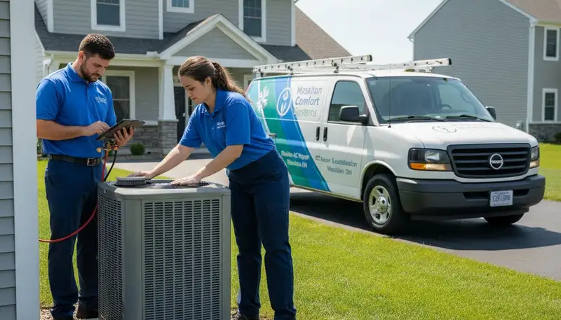 Professional AC repair technician servicing air conditioning unit in Canton, OH