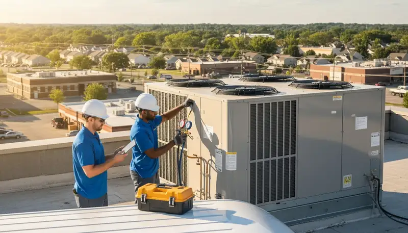 HVAC technician performing residential AC repair service in Canton, OH