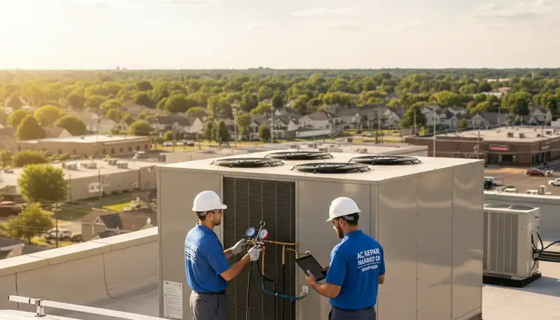 HVAC technician performing residential AC repair service in Canton, OH