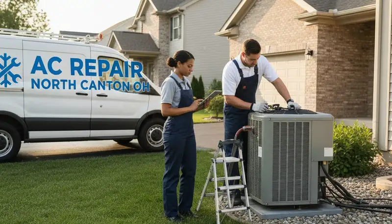 HVAC technician performing residential AC repair in Canton, OH