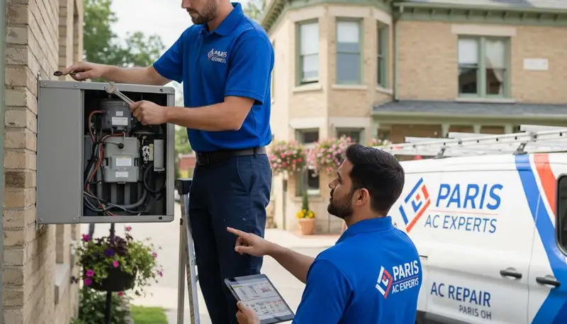Professional AC repair technician servicing residential air conditioner in Canton, OH