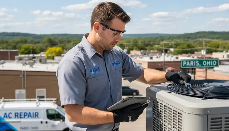 HVAC technician providing professional AC repair service in Canton, OH home