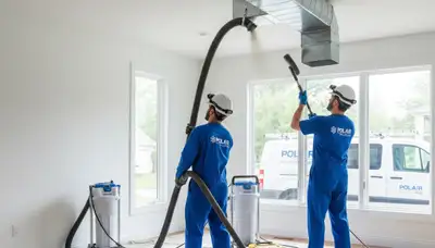 Technician cleaning air ducts for HVAC system in Canton, OH home | Five Star Cooling