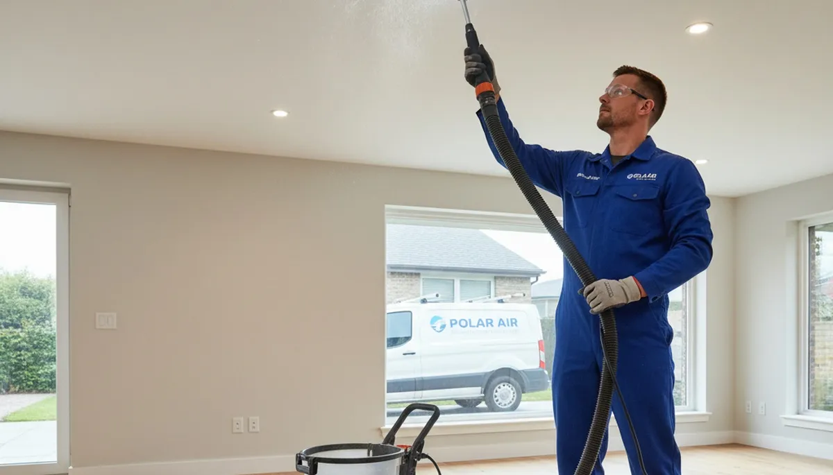 Technician cleaning air ducts for HVAC system in Canton, OH home by Five Star Cooling