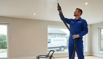Technician cleaning air ducts for HVAC system in Canton, OH home by Five Star Cooling