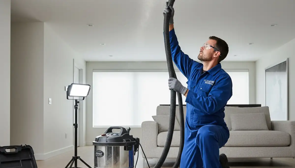 Technician cleaning air ducts for HVAC system in home, Five Star Cooling, Canton OH