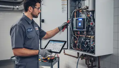 Technician performing boiler repair service at residential home in Canton, OH