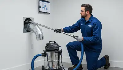 Technician cleaning dryer vent for home safety in Canton, OH by Five Star Cooling