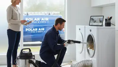 Technician cleaning dryer vent for efficient airflow at home in Canton, OH