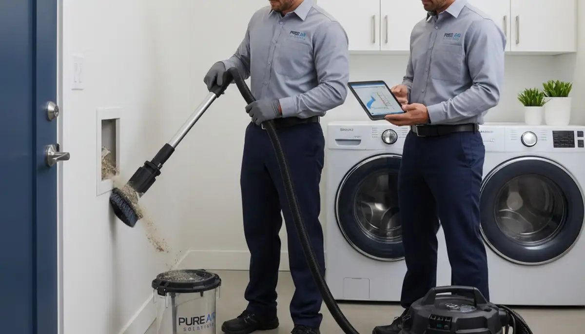 Technician cleaning dryer vent for home safety in Canton, OH | Five Star Cooling
