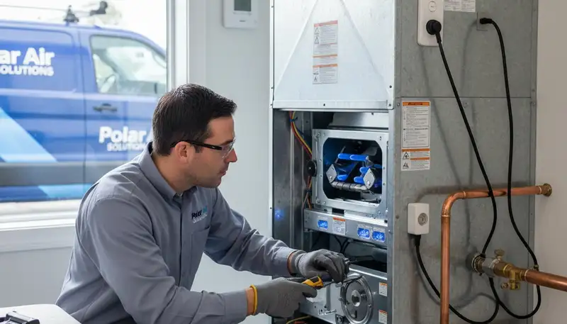 Technician performing furnace repair service in Canton, OH for Five Star Cooling