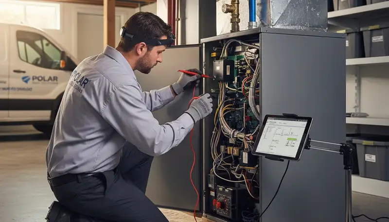Technician performing heating repair in Canton, OH for Five Star Cooling furnace service