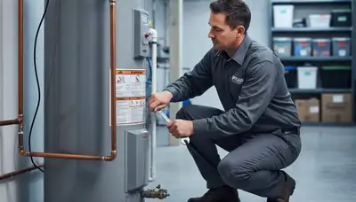 Technician performing water heater repair in Canton, OH for Five Star Cooling homeowners