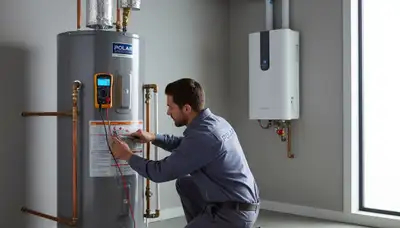 Technician repairing residential water heater in Canton, OH for Five Star Cooling
