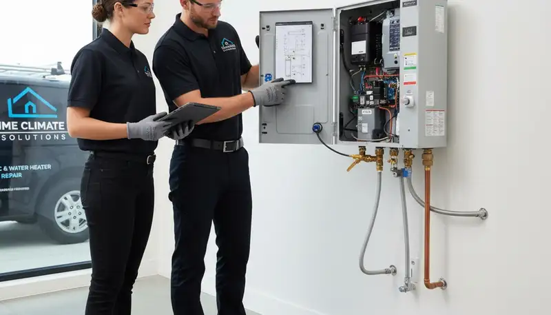 Technician repairing home water heater | Expert HVAC service in Canton, OH